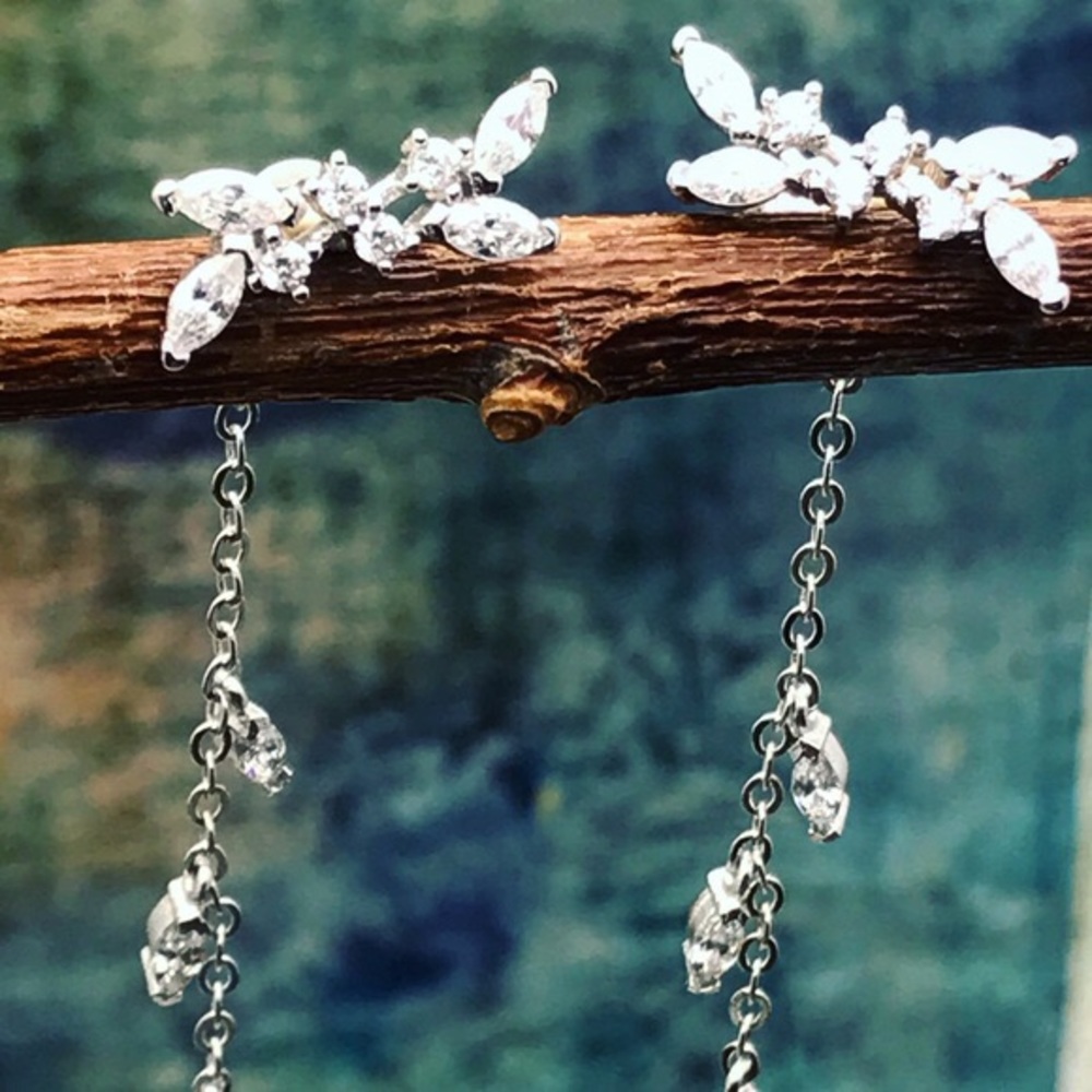 Sterling silver long front back earrings